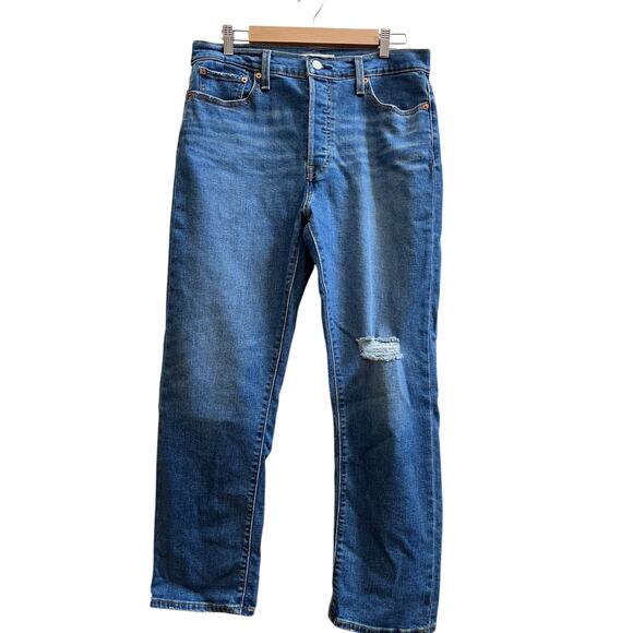 Levi’s Wedgie Straight Button Fly Busted Knee Jeans Size 32x27 Style 349640151 - Picture 1 of 10